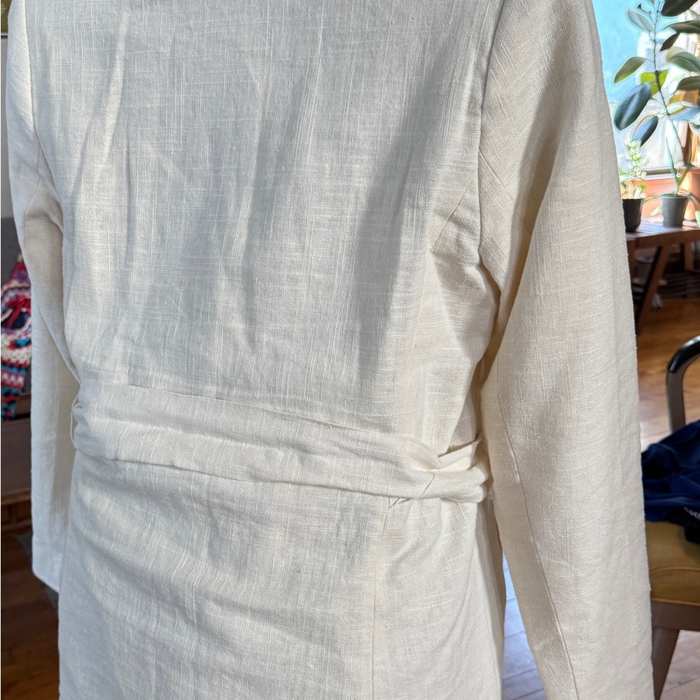 House of Harlow Double Breasted Cream Linen Blend Jacket with Fringed Tie Sz S - Picture 3 of 15